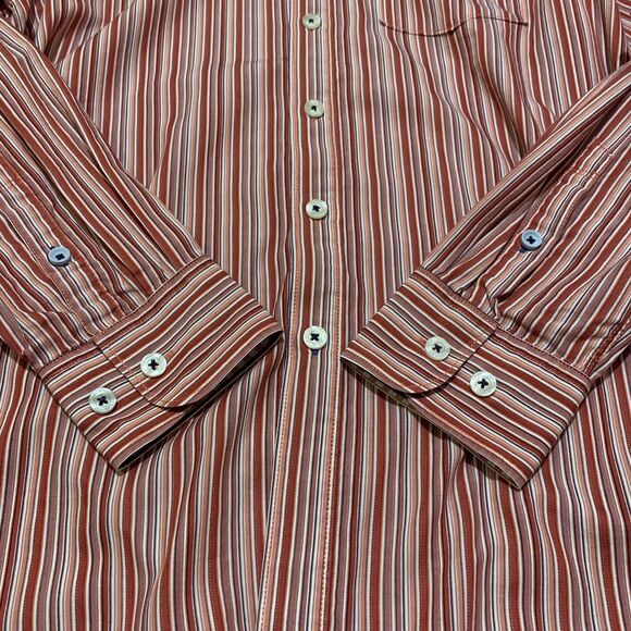 Tommy Bahama Jeans Red Orange Striped Cotton Button Up Shirt Men’s Size Small - Picture 10 of 12